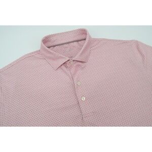 Johnnie-O Mens Large Gibson Printed Performance Polo Shirt Pink Geometric Corona